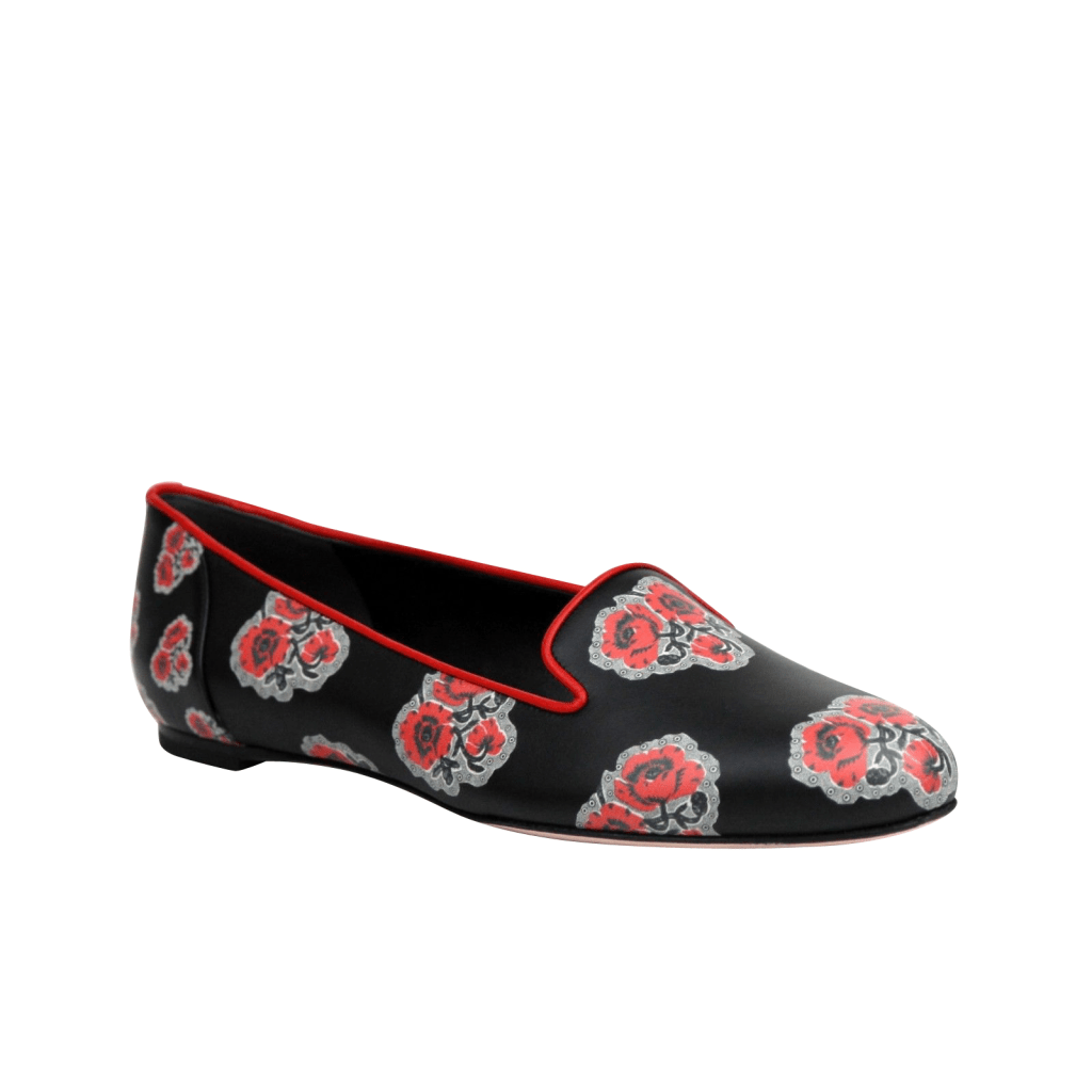 Discover Elegance and Comfort: Alexander McQueen Women’s Rose Pattern Black Leather Slipper Shoes (36 EU / 6&nbsp;US)