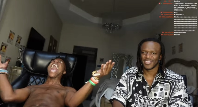 Speed and KSI in a moment where KSI takes off his&nbsp;bandana.