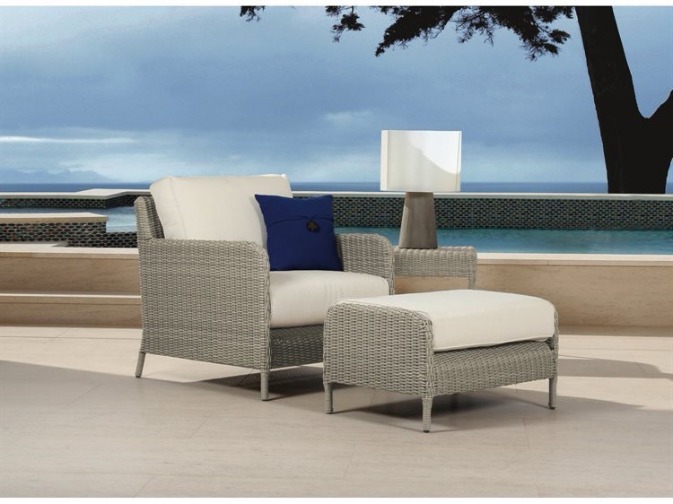 Sunset West Manhattan Wicker Club Chair with Ottoman and End Table&nbsp;Set