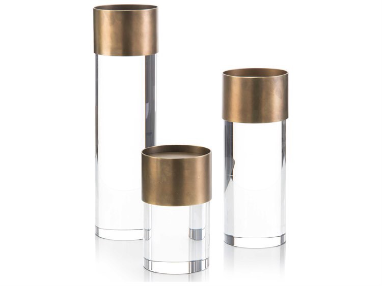 Glamorous Illumination: John Richard Antique Brass Crystal Candle Holder&nbsp;Trio