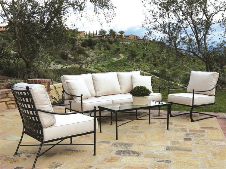 Sunset West Provence Wrought Iron Sofa Set with Club Chairs and Coffee&nbsp;Table
