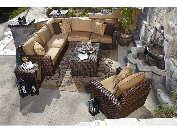Sunset West Montecito Wicker Sectional with Club Chair and Tables&nbsp;Set