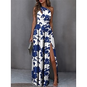 Women’s Casual Dress Floral Split Print One Shoulder Long Dress Maxi Dress Date Vacation Sleeveless Summer&nbsp;Spring