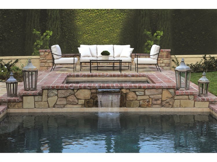 Sunset West Provence Wrought Iron Sofa Set with Club Chair, Club Rocker, and Coffee&nbsp;Table