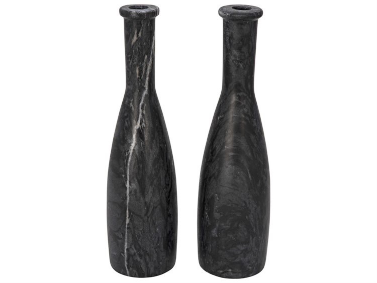 Timeless Luxury: Noir Moris Black Marble Candle Holder&nbsp;Set